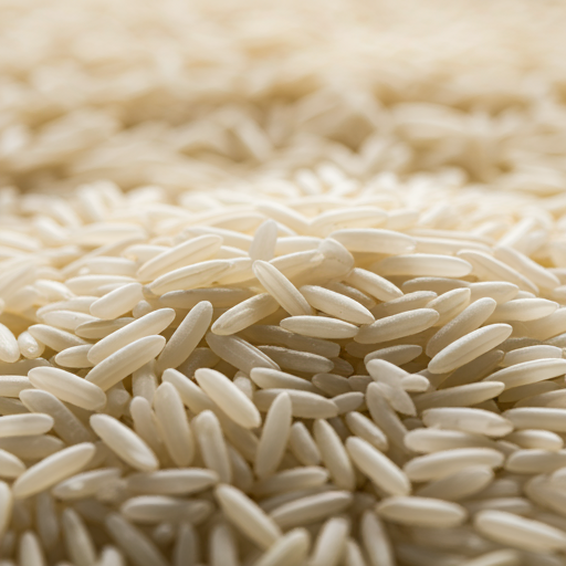  A detailed shot of long-grain basmati rice.