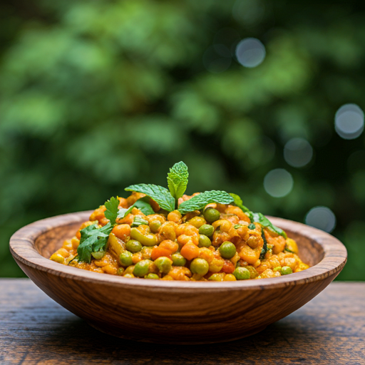 A visually appealing image of a wholesome meal, such as a colorful vegetable curry or soup made with Hazir Spices, garnished with fresh herbs. The dish should exude warmth, vibrancy, and healthiness, highlighting the theme of boosting the immune system.