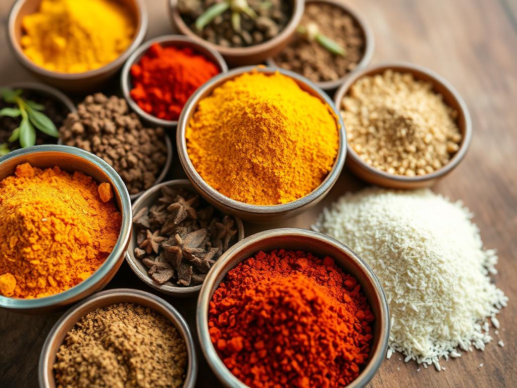 A vibrant close-up of various in bowls, arranged on a rustic wooden surface.